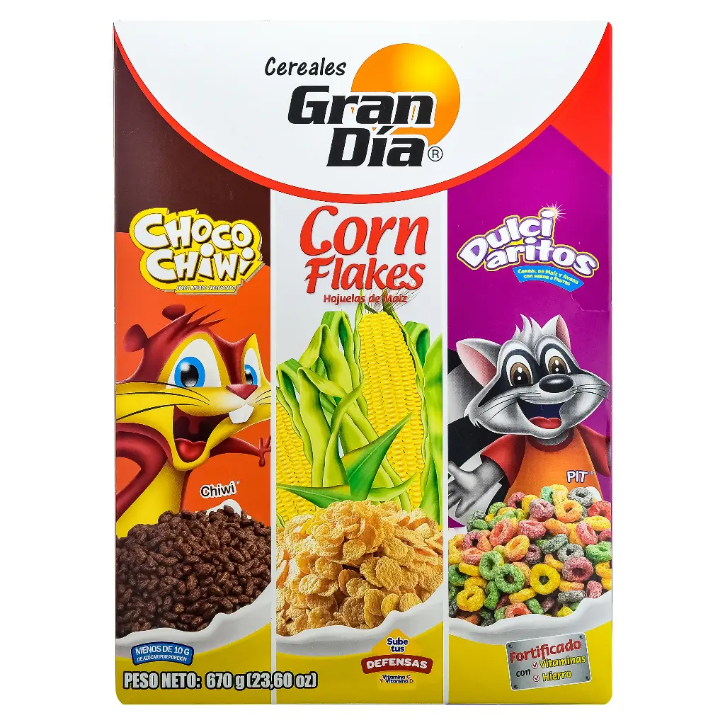 CEREALES GRAN DIA  MEZCLADO DE HOJUELAS DE MAIZ Y ARITO DE M